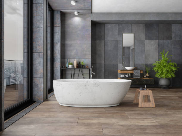 Bathroom tile dark flooring with bath tub | Floorida Floors